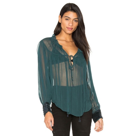 Free People sheer sequin sleeve blouse - Picture 3 of 4